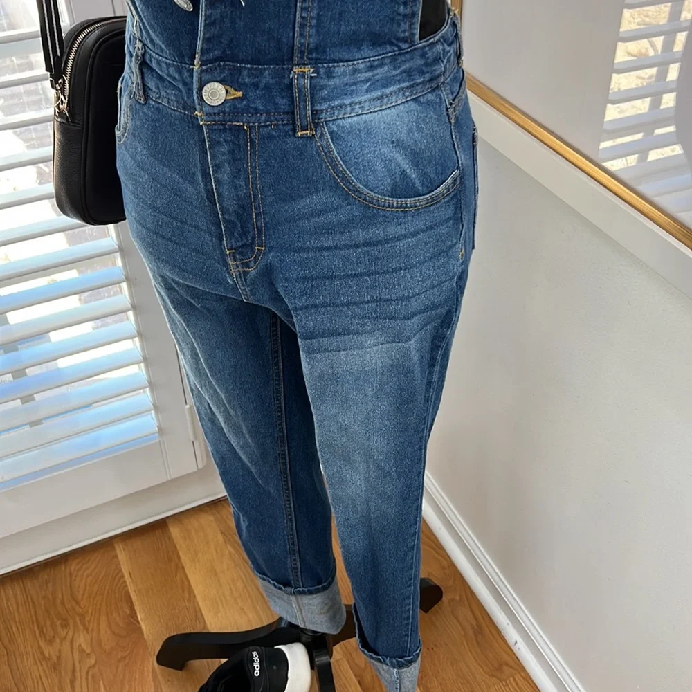 Love Tree Denim Racerback Button Bib Overalls, Size S